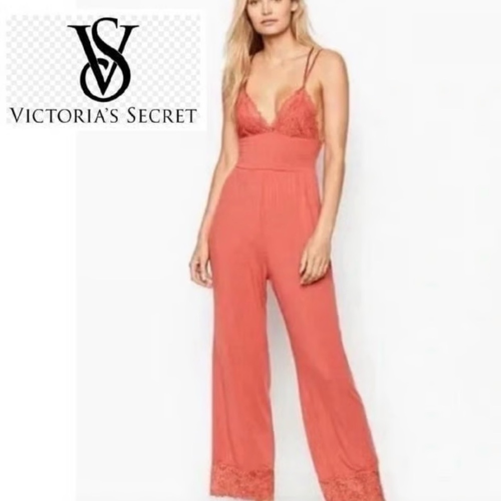 Victoria's Secret Coral Lace-Trimmed Jumpsuit Size XL